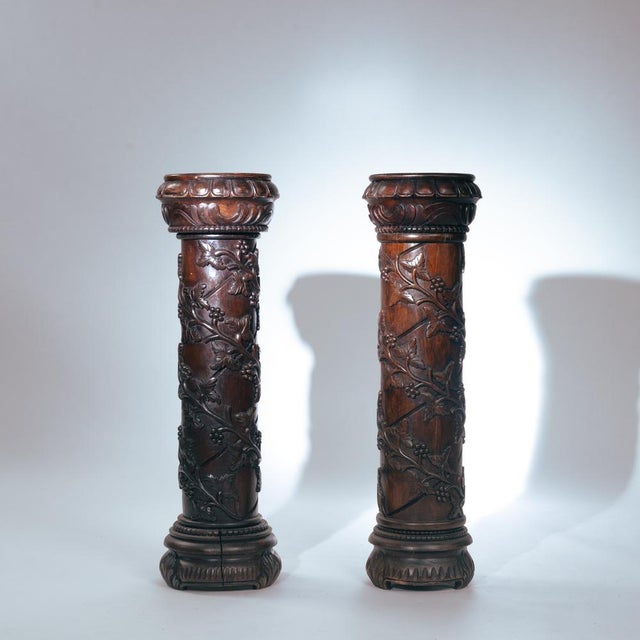 Wooden Pedestals Column with Hand-Carved Grapevine Motif, France, 1950s, Set of 2 For Sale - Image 14 of 14
