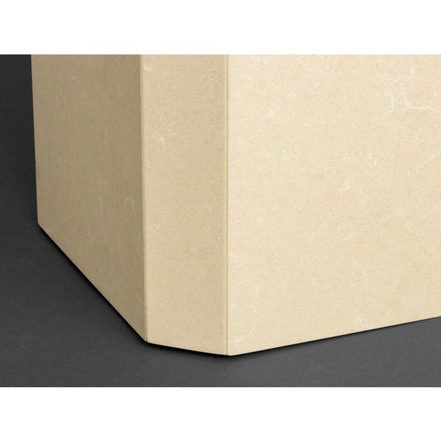 Modern Beige Stone Pedestal Tables, Pair For Sale - Image 4 of 5