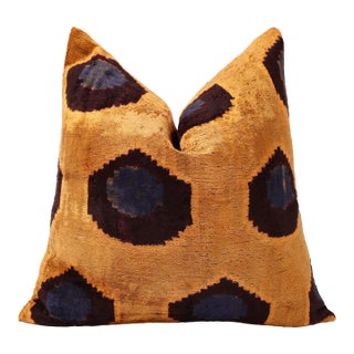 Luxury Handwoven Silk Velvet Ikat Throw Pillow 20x20 Inch | Organic Vegetable Dyed For Sale