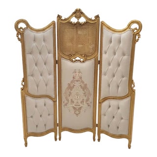 Vintage French Louis XV Style Three-Panel Screen in Gold Leaf Room Divider For Sale