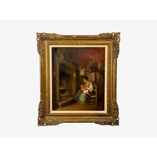Victorian Oil on Canvas, Mother and Child, Signed A. Ripa, Italy, 19th/20th C. For Sale - Image 3 of 10