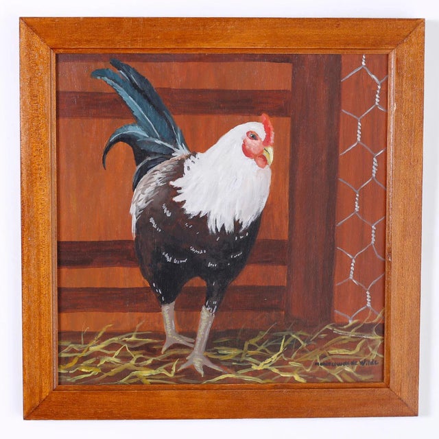 French Oil Paintings on Board of Chickens - Set of 4 For Sale In West Palm - Image 6 of 12