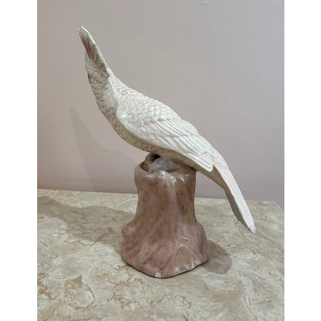 1980s Pink Ceramic Parrot Statue For Sale - Image 4 of 5