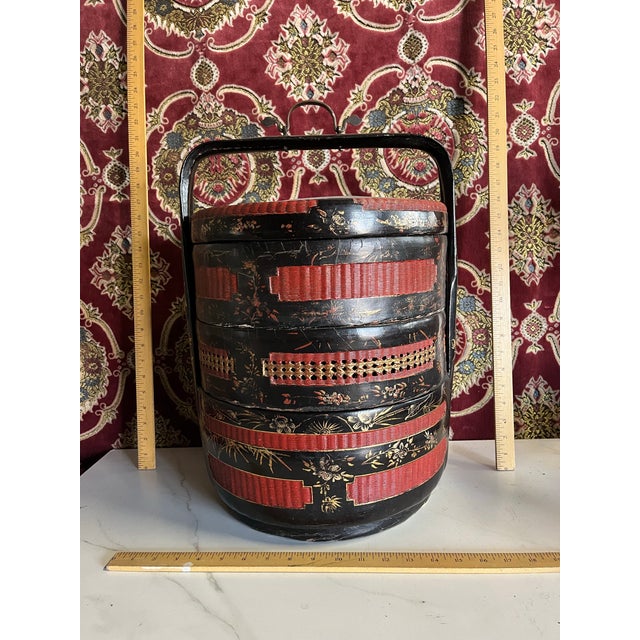Early 20th Century Large Vintage Chinese Rattan 3 Section Basket For Sale - Image 5 of 9