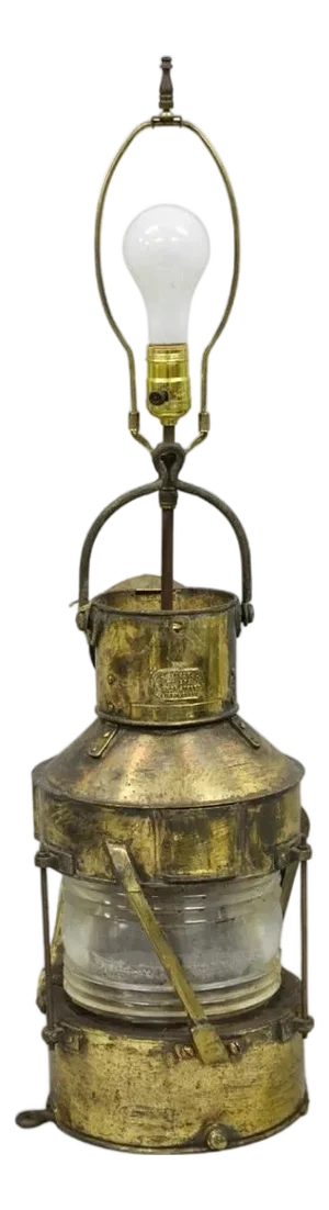 Antique Wt George & Co English Copper Maritime Ship Lantern Converted Table Lamp