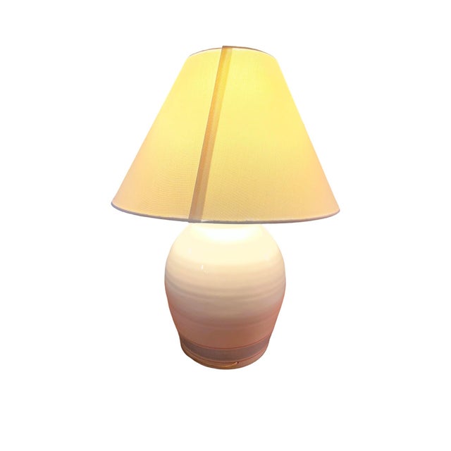 1970s Vintage Mid Century Modern Pair of 1970s Postmodern Ceramic Table Lamps Shades Boho Hand Thrown Studio Pottery For Sale - Image 5 of 10