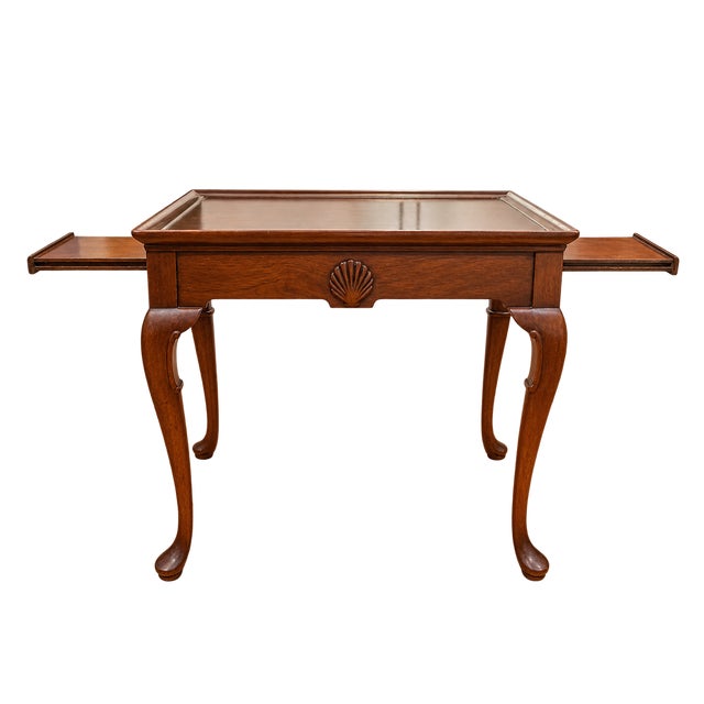 Hickory Chair Furniture Company Vintage English Hand-Carved, Seashell Queen Anne Mahogany Tray Table For Sale - Image 4 of 7