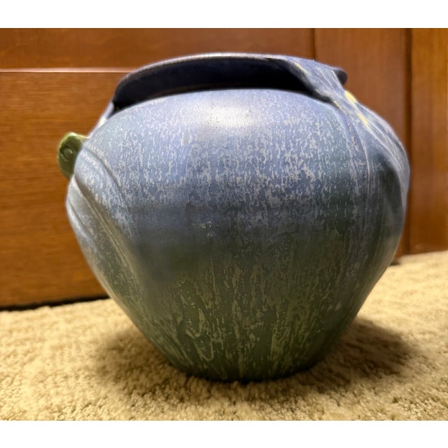 Ephraim Faience 2006 Hand Made Art Pottery Green Turtle Blue Ceramic Vase For Sale - Image 14 of 15