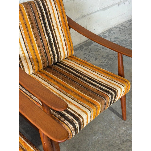 Solid Teak Lounge Armchairs in Style of Folke Ohlsson Set of 3 Striped Upholstery Danish Mid-Century Modern 1960s For Sale - Image 10 of 12