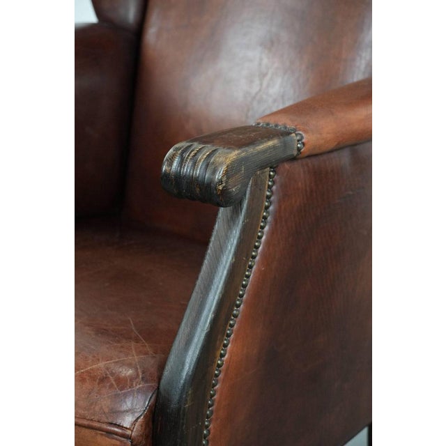 Vintage Wing Chair in Sheepskin Leather For Sale - Image 9 of 17