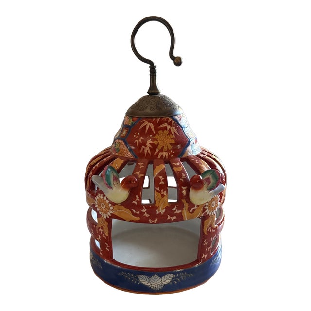 Chinese Vintage Handmade Red CeramicBirdcage Shape Display Figure For Sale