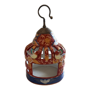 Chinese Vintage Handmade Red CeramicBirdcage Shape Display Figure