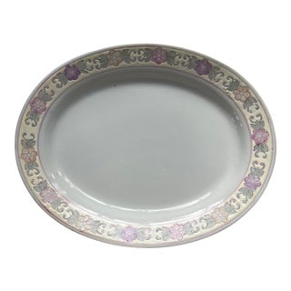 Beautiful Pink Purple Floral Chinese Painted Platter For Sale