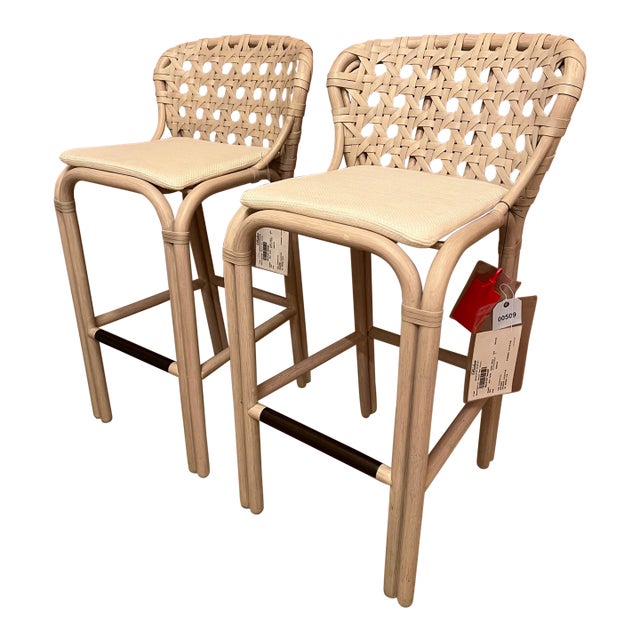 Baker McGuire Exalt Bar Stool, Natural Finish, Loose Seat Cushion - Pair For Sale