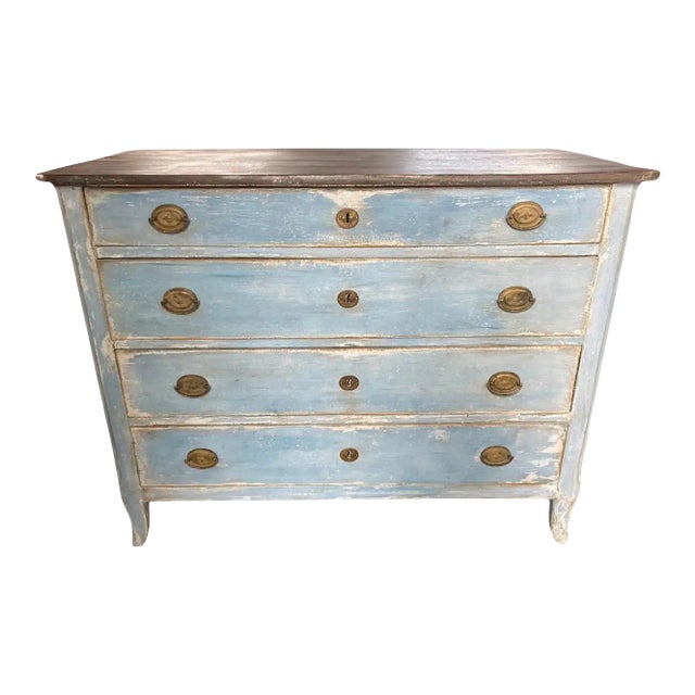 19th Century Blue Painted Italian Walnut Chest of Drawers For Sale