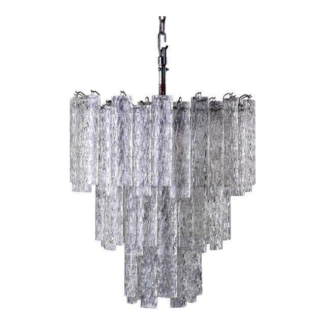 Mid Century Italian Three Tier Tronchi Glass Chandelier For Sale