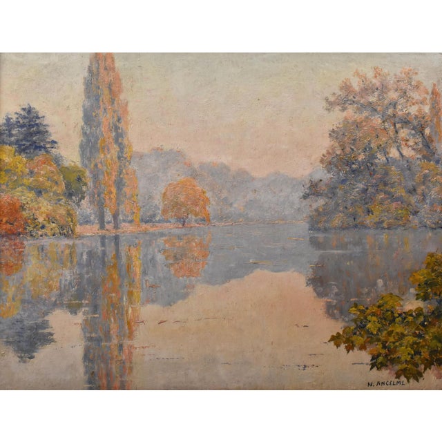Narcisse Ancelme, Landscape with Lake, Early 20th Century, Oil on Canvas For Sale - Image 3 of 9