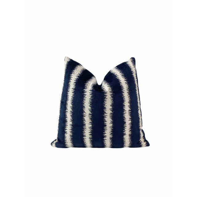 Navy Blue Navy & Cream Striped Velvet Throw Pillow Cover For Sale - Image 8 of 8