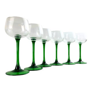 Vintage Luminarc Durand France Emerald Green Stem Small Wine Glasses- Set of 6 For Sale