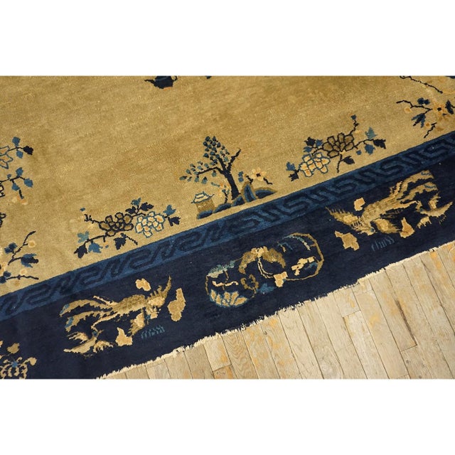 Art Deco 1920s Beige Field Floral Vase Deco Antique Chinese Peking Knotted Room Size Rug For Sale - Image 3 of 7