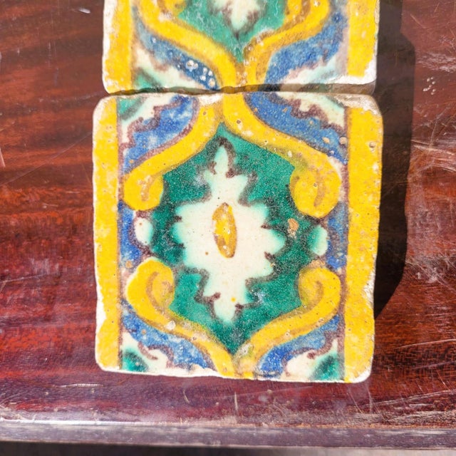 Vintage Polychrome Glazed Earthenware Tiles, Set of 6 For Sale - Image 6 of 12