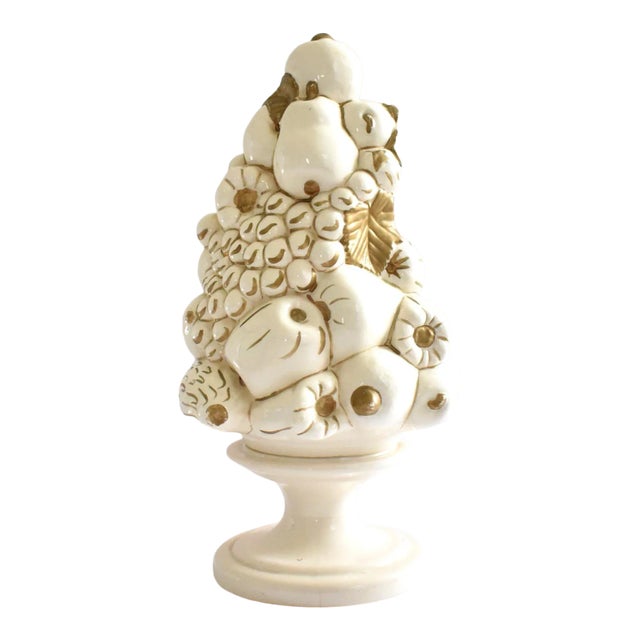 Mid-Century Italian Majolica White & Gold Topiary Centerpiece For Sale