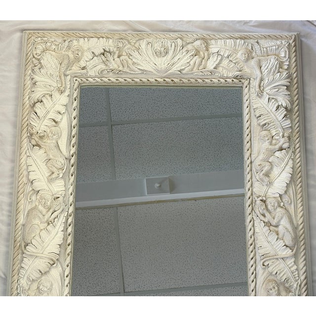 White Mid Century Large Coastal Wall Mirror With Monkey and Palm Leaf Motifs For Sale - Image 8 of 18