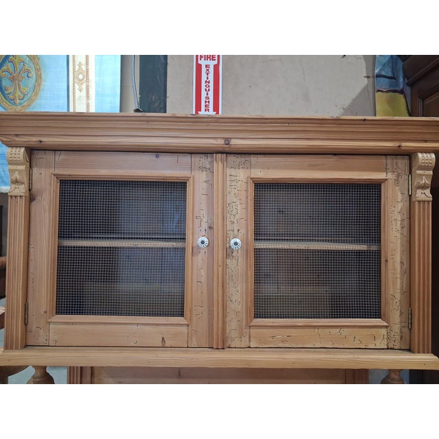 Rustic European Antique European Pine Kitchen Dresser Hutch With Wire Mesh Doors For Sale - Image 3 of 8