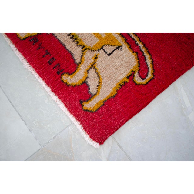 Red 1980s Hand-Knotted Small Turkish Rug, Lion Motif Wellcome Mat Entry Decor - 22" X 16" For Sale - Image 8 of 10