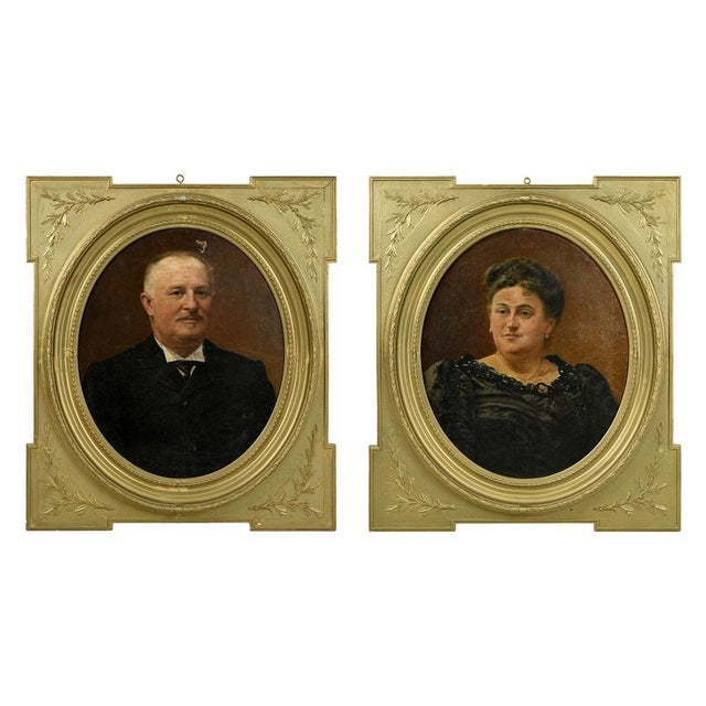 Moreau Deschamps, Portraits of a Belgian Couple, 1905, Oil on Canvases, Framed, Set of 2 For Sale - Image 15 of 15