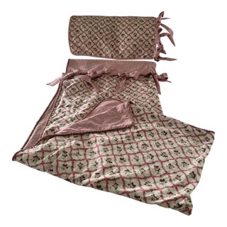 Vintage Floral Twin Reversible Custom Duvet Cover and Sham With Bows P. Kaufman Floral Chintz and Waverly Cotton Gingham Check For Sale