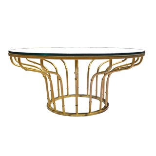 Mid-Century Gold Bamboo & Glass Coffee Table For Sale