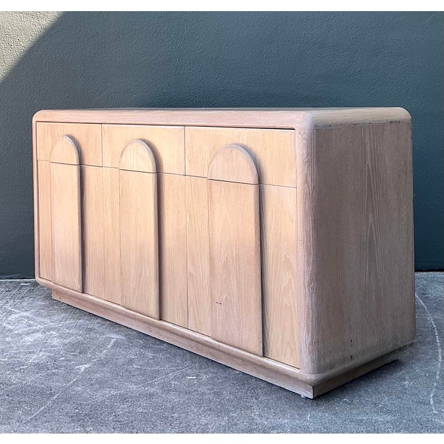 Tan Vintage Washed Oak Arched Credenza For Sale - Image 8 of 12