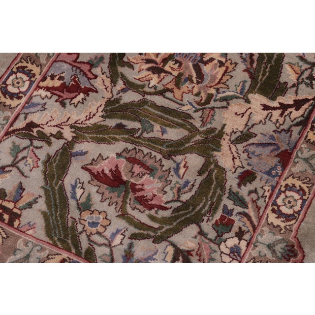 Shabby Chic Floral 1990's Pak-Persian Green/Green Wool Rug - 2'0'' X 4'3'' For Sale - Image 3 of 9