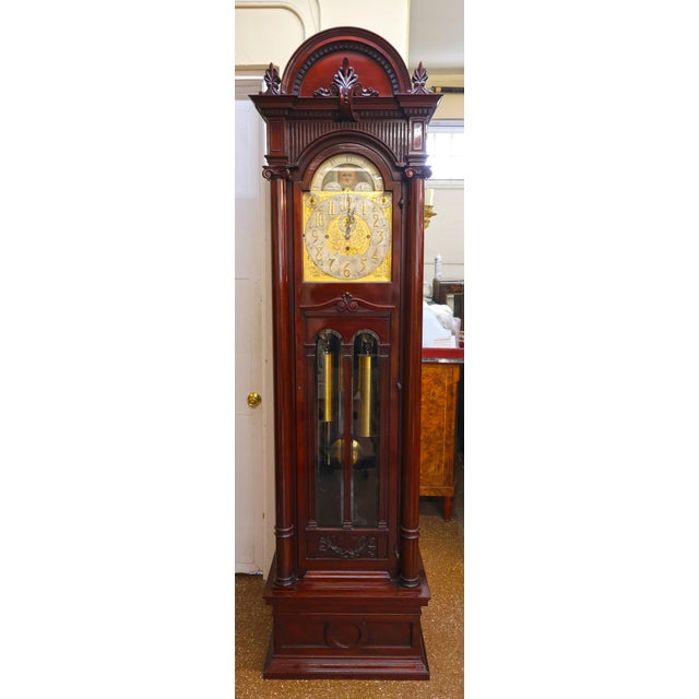 Antique Late 19th Century Victorian Mahogany 9 Tube Tall Case Grandfather Clock Dimensions : 95.5" Tall X 25.5" Wide X 18"...