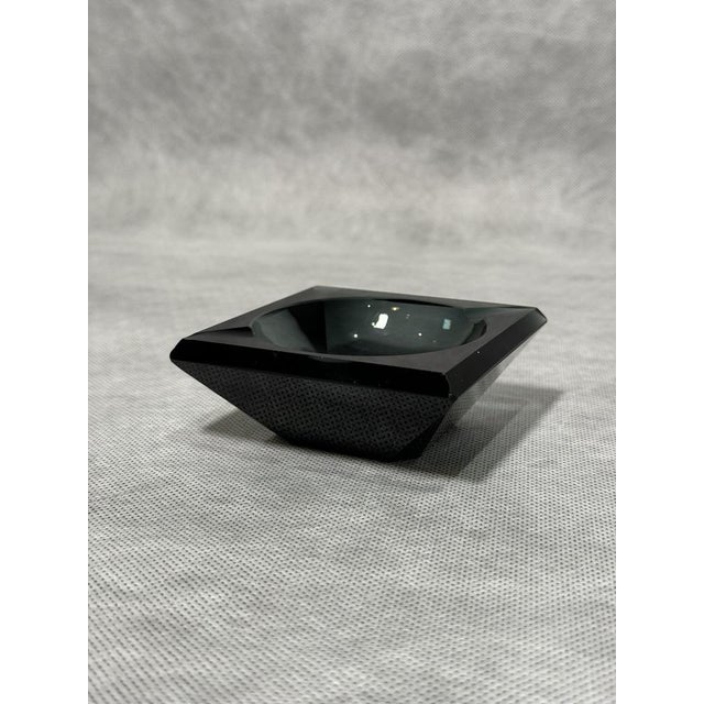 Glass Art Deco Style Black Geometric Ribbed Glass Ashtray, 1960s-1970s For Sale - Image 7 of 7