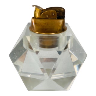 1970s Lucite & Brass Table Lighter For Sale