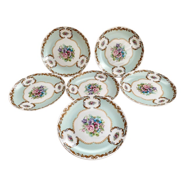 Vintage Bavarian Porcelain Floral Decor Dessert Snack Plates from Seltmann Weiden, 1960s, Set of 6 For Sale