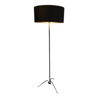 Black Lacquered and Brass Design Floor Lamp, French, circa 1950 For Sale