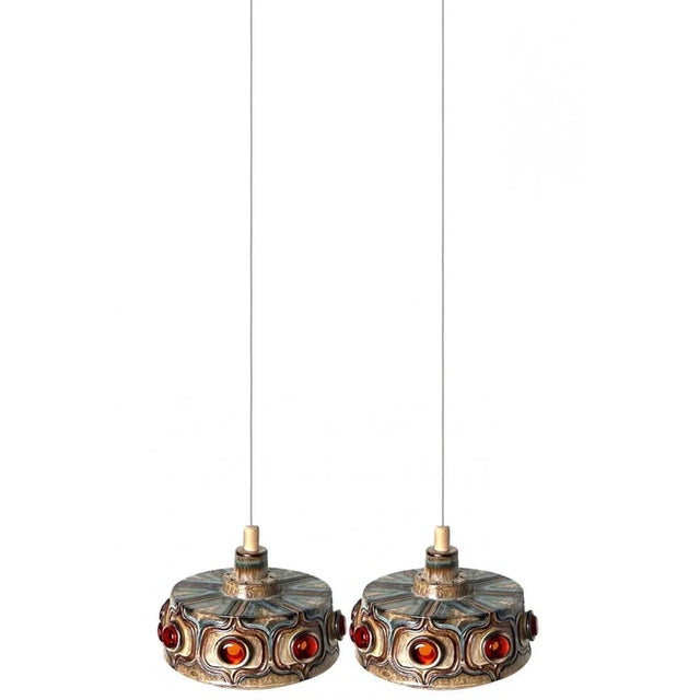 Brown and Blue Ceramic Pendant Light, Denmark, 1970s For Sale - Image 9 of 16