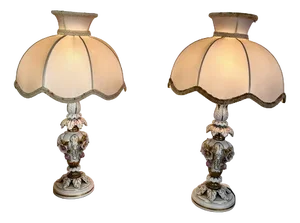 Capodimonte Porcelain Table Lamps with Small Pink Roses, Set of 2