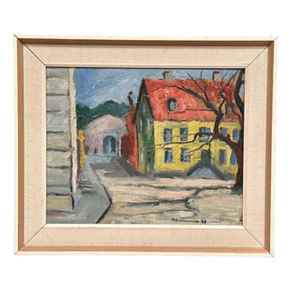 B. Gustavson, Urban Landscape, 1947, Oil on Panel, Framed For Sale