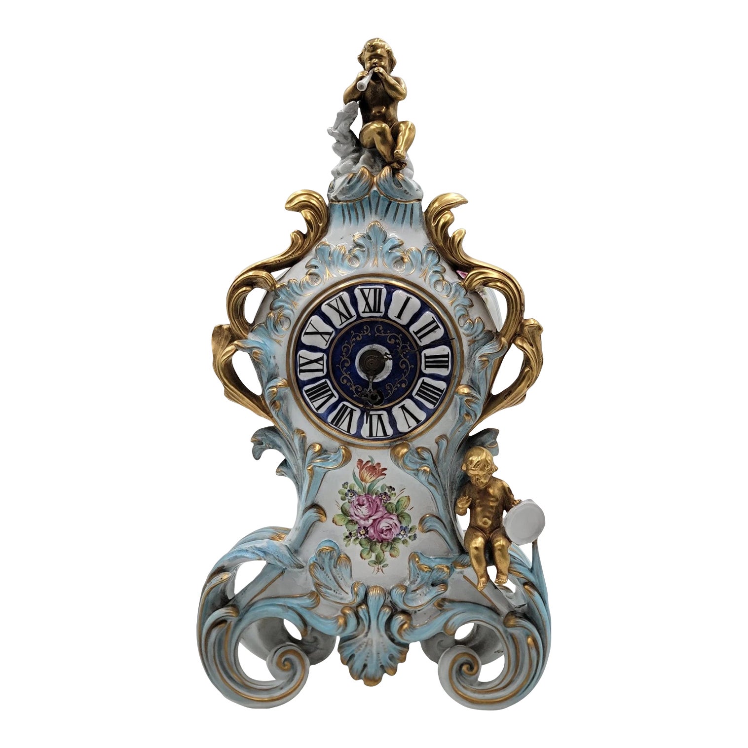 Rare Antique 1950's Capodimonte Italy Porcelain Mantel Mechanical Clock ...