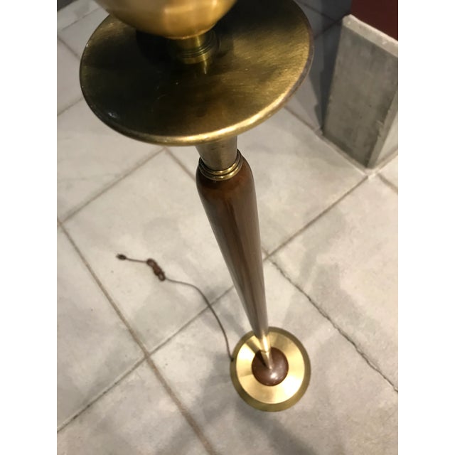 Wood Danish Modern Walnut & Brass Torchiere Floor Lamp Manner of Gerald Thurston for Lightolier For Sale - Image 7 of 13