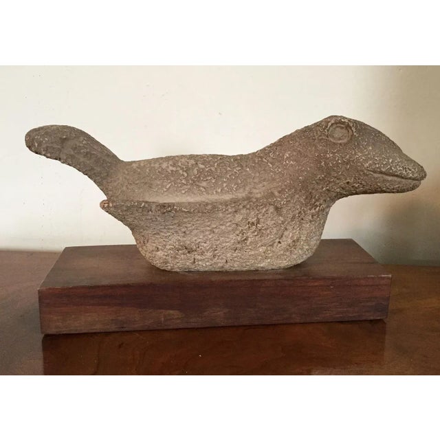 Vintage Modernist Ceramic Porcelain Bird Sculpture Mounted on Wooden Plinth For Sale In New York - Image 6 of 11