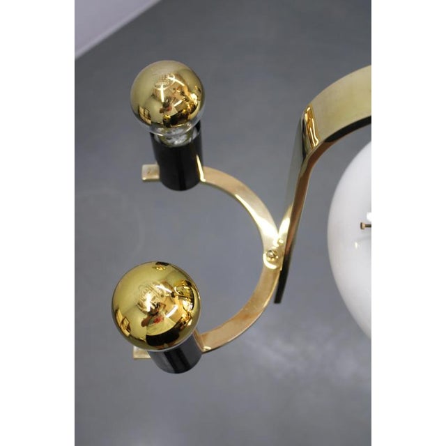 Vintage Art Deco Brass Chandelier with Milk Glass Center, 1930s For Sale - Image 10 of 16