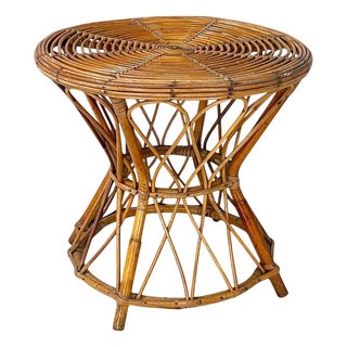 Mid-Century Italian Modern Round Coffee Table in Rattan, 1960s For Sale