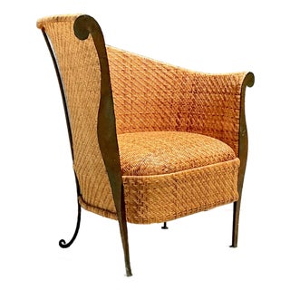 Vintage Woven Rattan Lounge Chair For Sale