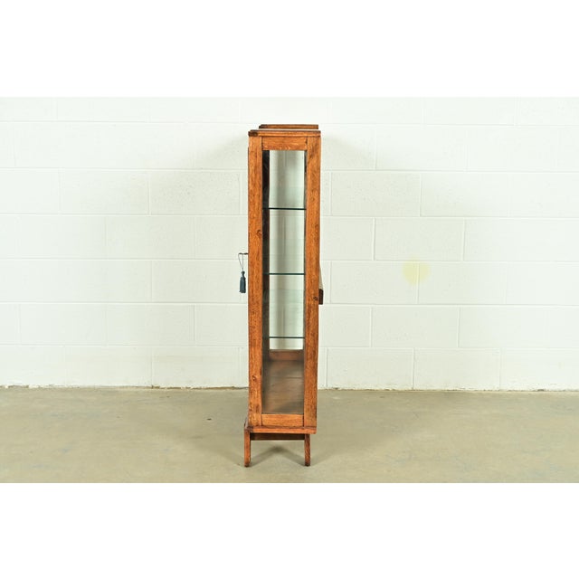 Antique English Art Deco Carved Oak Bookcase or Display Cabinet, Circa 1920s For Sale - Image 10 of 12