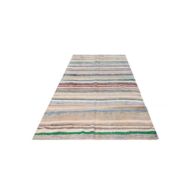 Vintage decorative handwoven rag kilim rug from Adana region of Turkey. Approximatelly 35-45 years old. In very good...